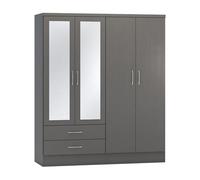 Nevada 4 Door 2 Drawer Mirrored Wardrobe 3DEffect Grey Bedroom Storage Furniture