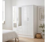 Seconique Nevada 4 Door 2 Drawer Mirrored Wardrobe In White Gloss Finish