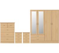 Seconique Nevada 4 Door 2 Drawer Wardrobe Bedroom Set - Sonoma Oak Effect, Brown