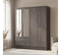 Seconique Nevada 4 Door 2 Drawer Mirrored Wardrobe In Black Wood Grain Effect Finish