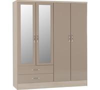 Nevada 4 Door 2 Drawer Wardrobe - Oyster Gloss, Light Oak