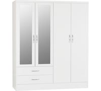 Seconique Nevada 4 Door 2 Drawer Wardrobe - White Gloss, White
