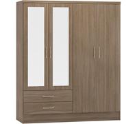 Seconique Nevada 4 Door 2 Drawer Wardrobe - Rustic Oak Effect, Brown