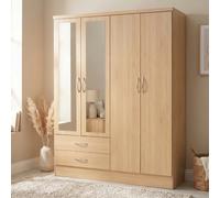 Seconique Nevada 4 Door 2 Drawer Mirrored Wardrobe In Sonoma Oak Effect Finish