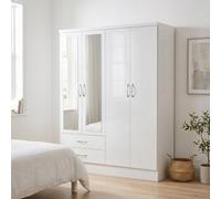 Nevada 4 Door 2 Drawer Mirrored Wardrobe White Gloss Bedroom Clothes Storage