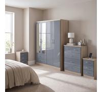 Seconique Nevada 4 Door 2 Drawer Mirrored Wardrobe Set Grey Gloss 2 Man Del