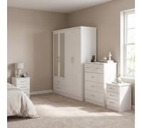 Nevada White Gloss 4 Door 2 Drawer Mirrored Wardrobe Bedroom Set Chest Bedside