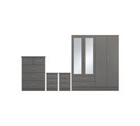 Seconique Nevada 4 Door 2 Drawer Wardrobe Bedroom Set - 3D Effect Grey, Grey