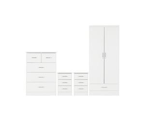 Nevada 4 Piece White Gloss Bedroom Set - 2 Door 1 Drawer Wardrobe, 5 Drawer Chest & 2 x 3 Drawer Bedside
