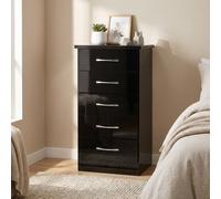 Seconique Nevada 5 Drawer Black Gloss Narrow Chest of Drawers - Wilko
