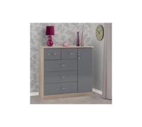 Seconique Nevada 5 Drawer Low Wardrobe - Grey Gloss/Light Oak Effect Veneer, Grey