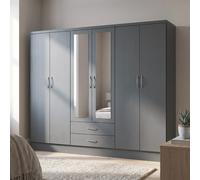 Seconique Nevada 6 Door 2 Drawer Mirrored Wardrobe In 3D Effect Grey Finish