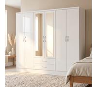Seconique Nevada 6 Door 2 Drawer Mirrored Wardrobe In White Gloss Finish
