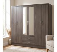 Seconique Nevada 6 Door 2 Drawer Mirrored Wardrobe In Black Grain Effect Finish