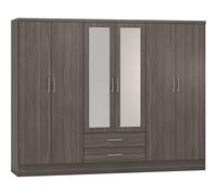 Seconique Nevada 6 Door 2 Drawer Wardrobe - Black Wood Grain, Grey