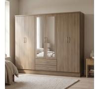 Seconique Nevada 6 Door 2 Drawer Rustic Oak Wardrobe - Size: 6 Door, 2 Drawer - Brown - Wilko