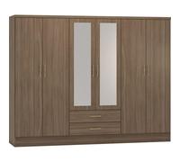 Nevada 6 Door 2 Drawer Mirrored Wardrobe - Rustic Oak