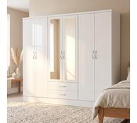 Seconique Nevada 6 Door 2 Drawer Mirrored Wardrobe In White Gloss Finish