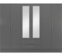 Seconique Nevada 6 Door 2 Drawer Mirrored Wardrobe In 3D Effect Grey Finish