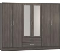 NEVADA 6 DOOR 2 DRAWER WARDROBE - BLACK WOOD GRAIN - SECONIQUE | TJ Hughes