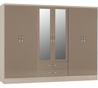 NEVADA 6 DOOR 2 DRAWER WARDROBE - OYSTER GLOSS/LIGHT OAK EFFECT VENEER - SECONIQUE | TJ Hughes