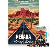 Nevada Desert Road Poster 1000 Piece Jigsaws for Teenagers Brain Workout Toy Easy Leisure Image Assembly Stylish Gift (50x75cm)