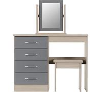Seconique Nevada Dressing Table Set - Grey Gloss/Light Oak Effect Veneer, Grey