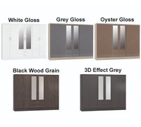 Seconique Nevada 6 Door 2 Drawer Mirrored Wardrobe In Black Grain Effect Finish