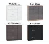 Seconique Nevada 1 Door 5 Drawer Low Wardrobe White Gloss