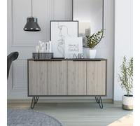 Nevada Large 4 Door Sideboard, Smoked Oak, Bleached Grey Doors, Hairpin Legs