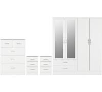 Seconique Nevada 4 Door 2 Drawer Mirrored Wardrobe Set White Gloss 2 Man Del