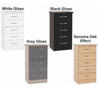 Seconique Nevada 5 Drawer Narrow Chest White Gloss
