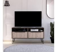 Nevada Wide Screen TV Rack, Smoked Oak and Grey Oak Effect, Hairpin Legs Storage