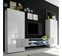 nevaeh white high gloss entertainment unit in cement with led