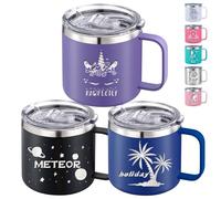 Nevaou Personalised Insulated Coffee Tumbler 12oz 14oz Custom Stainless Steel Coffee Mug with Handle Lid Monogram Name Birth Flower Engraved Travel Mug