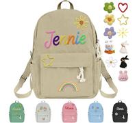 Nevaou Personalized Custom Name Backpack Monogram Embroidered Brown Study and Travel