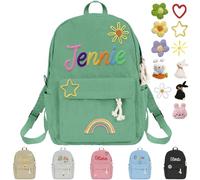 Nevaou Personalized Custom Name Backpack Monogram Embroidered Green Study and Travel