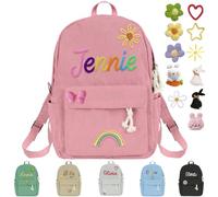 Nevaou Personalized Custom Name Backpack Monogram Embroidered Pink Study and Travel