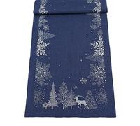 Neve Navy/Silver Woodland Stag Embroidered Christmas Table Runner 14" x 75"