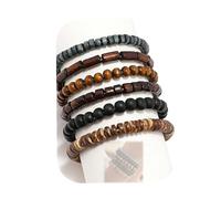 Neveance 6Pcs Wooden Beaded Bracelets For Men, Multi-Layer Natural Wood And Coconut Shell Beads, Elastic Boho Wrap Wristbands For Unisex, Tribal Ethnic Fashion Accessory Gift