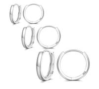 NEVEGE 3Pairs Sterling Silver Hoop Earrings Small Silver Hoop Earrings for Women 925 Sterling Silver Huggie Earring Hypoallergenic Sleepers Earring Set for Cartilage 10/12/14mm