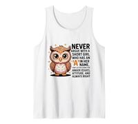Never Argue with A Short Girl Who Has an 'A',Cute Owl Design Tank Top