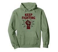 Never Back Down Fight Fist Motivational Protest Slogan Pullover Hoodie, Adult Unisex, Sage Green, Large