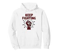 Never Back Down Fight Fist Motivational Protest Slogan Pullover Hoodie, Adult Unisex, White, Large
