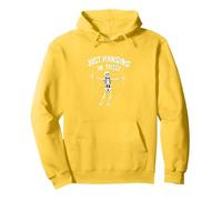 Never Better Skeleton Just Hanging In There Humor Goth Pullover Hoodie, Adult Unisex, Lemon, XL