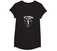 Never Better Skeleton Just Hanging in There Humor Goth T-Shirt, Girls, Black, Medium
