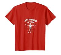 Never Better Skeleton Just Hanging in There Humor Goth T-Shirt, Kids, Red, 8 Years