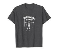 Never Better Skeleton Just Hanging in There Humor Goth T-Shirt, Men, Dark Heather Grey, 5XL
