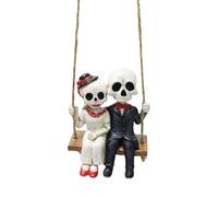 Never Dies Wedding Bride and Groom Skeleton Couple Figurine 5.75" Tall Day of The Dead DOD Bridal Ossuary Macabre Halloween Statue Christmas Decorations Small Trees (Black, 7x5.3x8.4cm)
