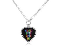 Never Ever Give Up Custom Urn Necklace for Ashes Heart Keepsake Pendant Jewelry Memorial Cremation